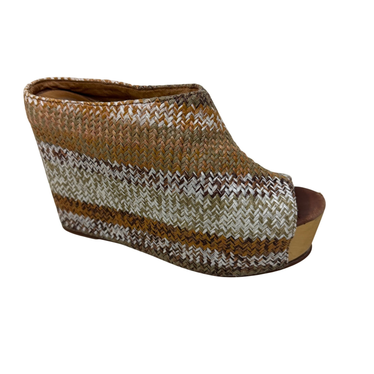 Jeffrey Campbell Womens Multicolor Woven Straw Wedge Peep Toe Mules Size 8