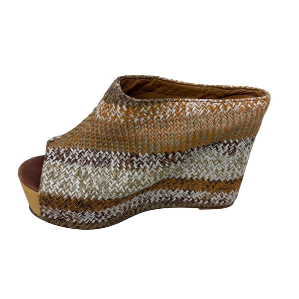 Jeffrey Campbell Womens Multicolor Woven Straw Wedge Peep Toe Mules Size 8