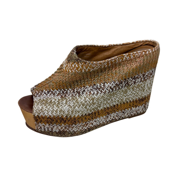 Jeffrey Campbell Womens Multicolor Woven Straw Wedge Peep Toe Mules Size 8