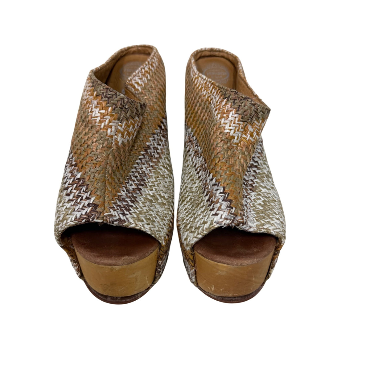 Jeffrey Campbell Womens Multicolor Woven Straw Wedge Peep Toe Mules Size 8