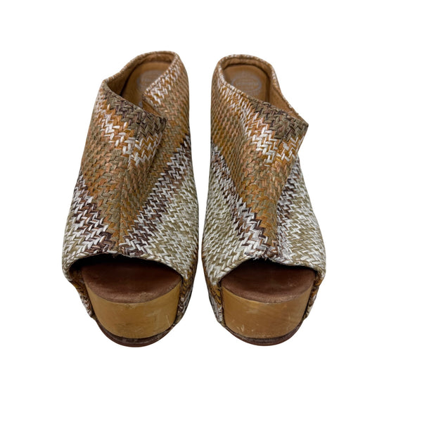 Jeffrey Campbell Womens Multicolor Woven Straw Wedge Peep Toe Mules Size 8