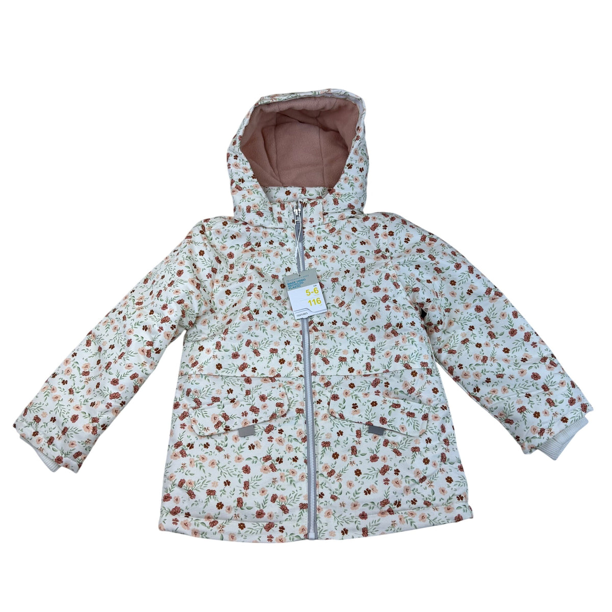 Primark Cares Girls White Floral Hooded Jacket Waterproof Sz 5-6Yrs  - New