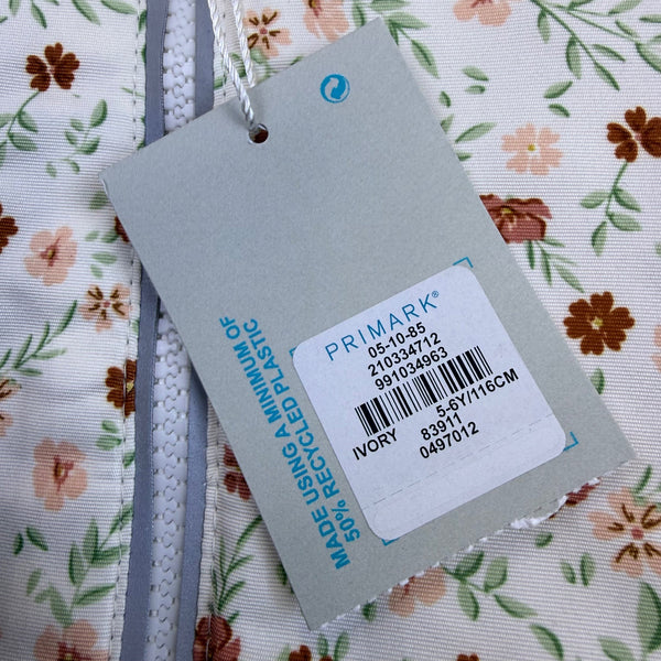 Primark Cares Girls White Floral Hooded Jacket Waterproof Sz 5-6Yrs  - New