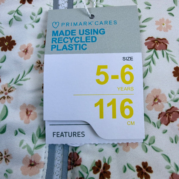 Primark Cares Girls White Floral Hooded Jacket Waterproof Sz 5-6Yrs  - New