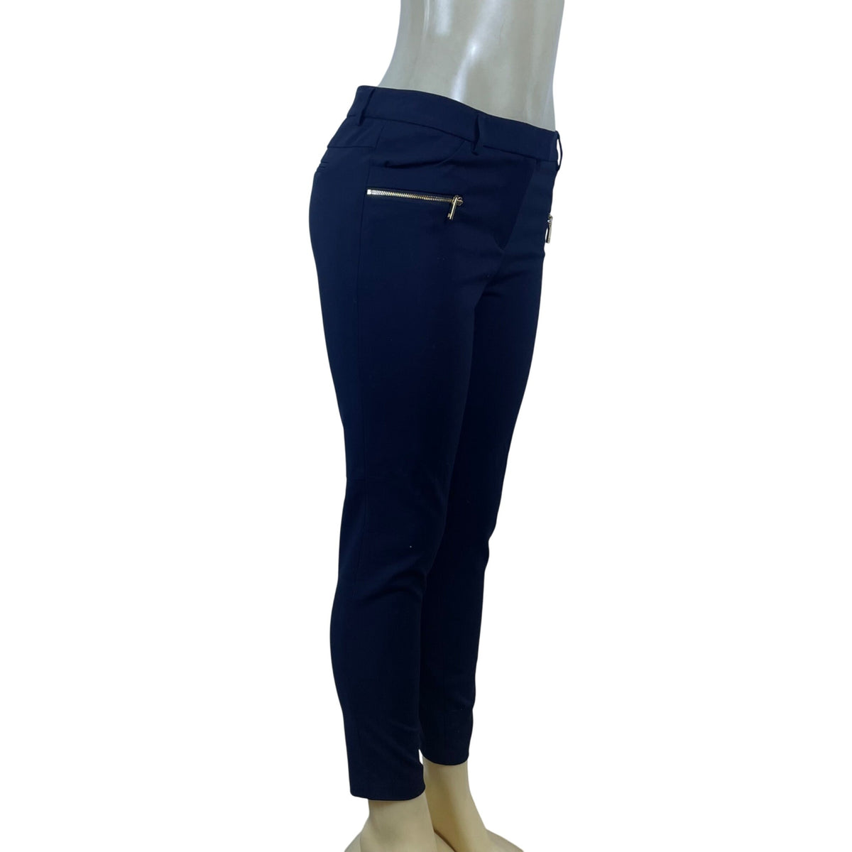 Ivanka Trump Women's Navy Pants Slim Fit With Gold Zipper Detail Size 8