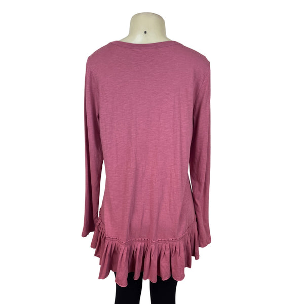 Lori Goldstein LOGO Womens Pink Long-Sleeve Ruffle Hem Tunic Size M