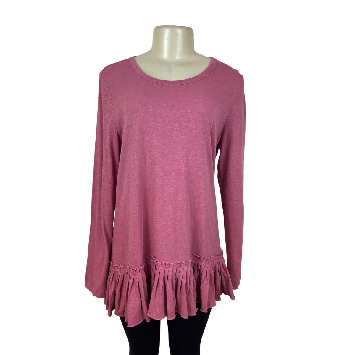 Lori Goldstein LOGO Womens Pink Long-Sleeve Ruffle Hem Tunic Size M