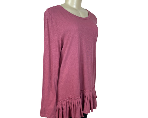 Lori Goldstein LOGO Womens Pink Long-Sleeve Ruffle Hem Tunic Size M