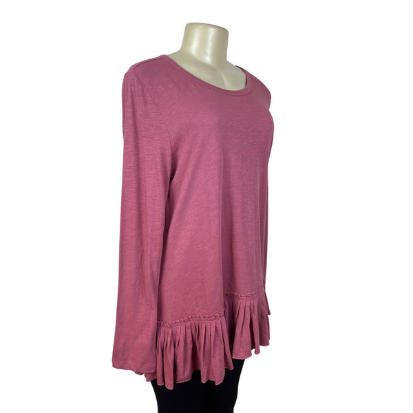 Lori Goldstein LOGO Womens Pink Long-Sleeve Ruffle Hem Tunic Size M