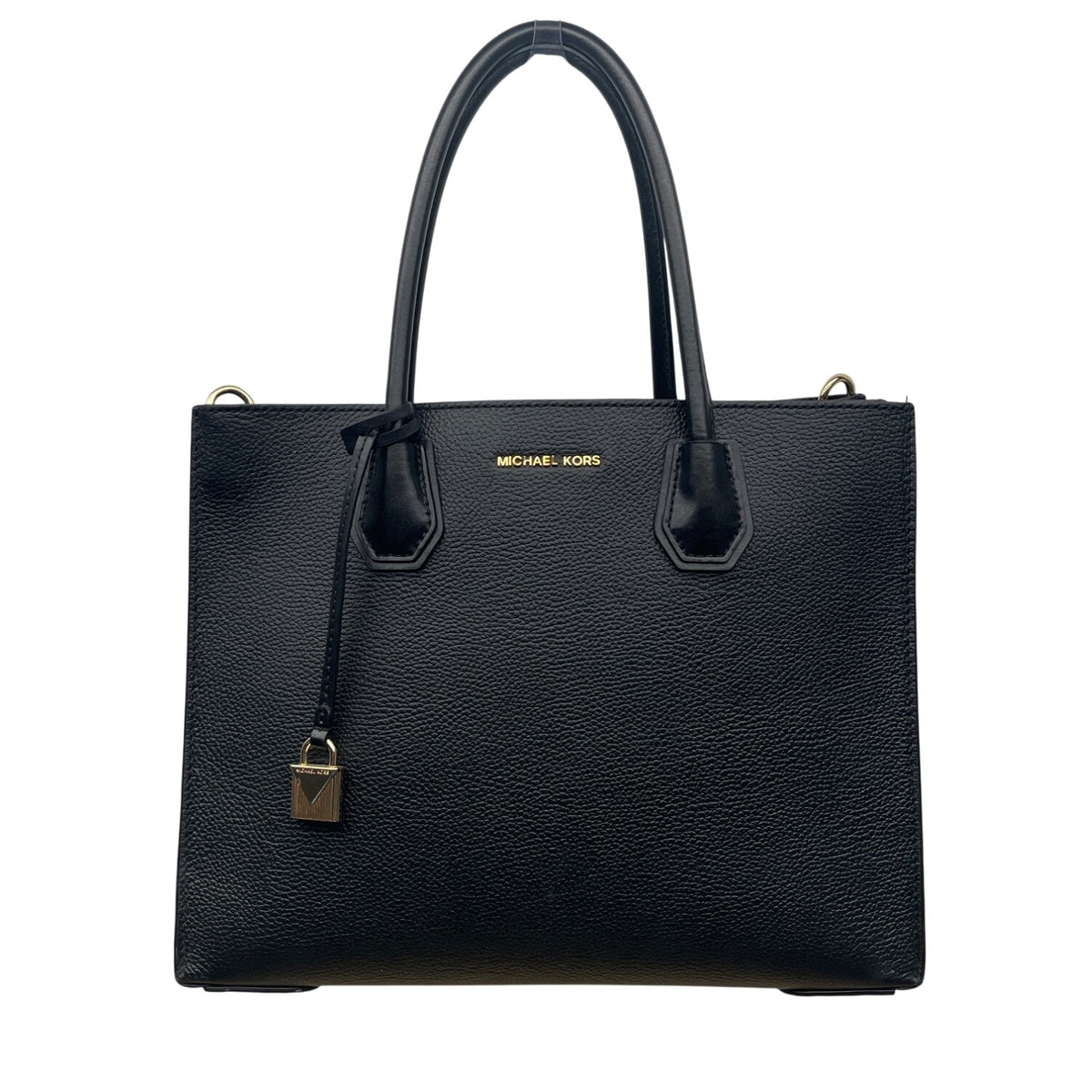 Michael Kors Black Pebbled Leather Satchel With Gold Hardware & Charm Tote Bag
