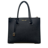 Michael Kors Black Pebbled Leather Satchel With Gold Hardware & Charm Tote Bag