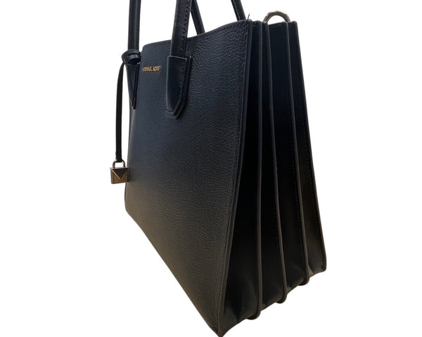 Michael Kors Black Pebbled Leather Satchel With Gold Hardware & Charm Tote Bag