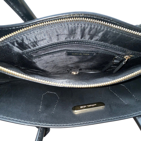 Michael Kors Black Pebbled Leather Satchel With Gold Hardware & Charm Tote Bag