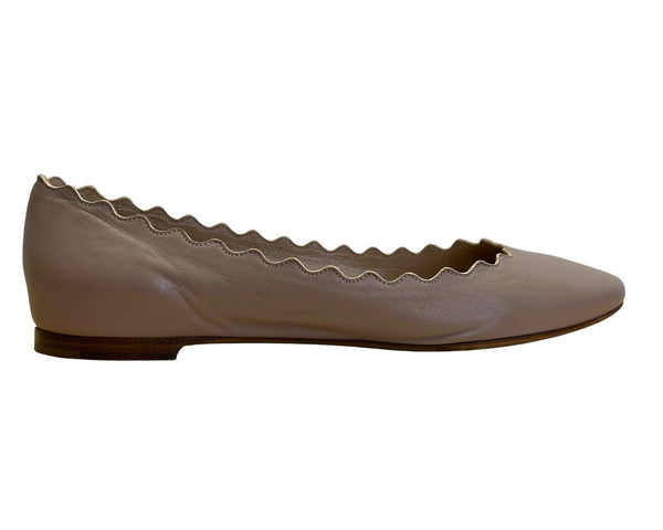 Chloé Women’s Taupe Scalloped Leather Made In Italy Ballet Flats Size 7.5US