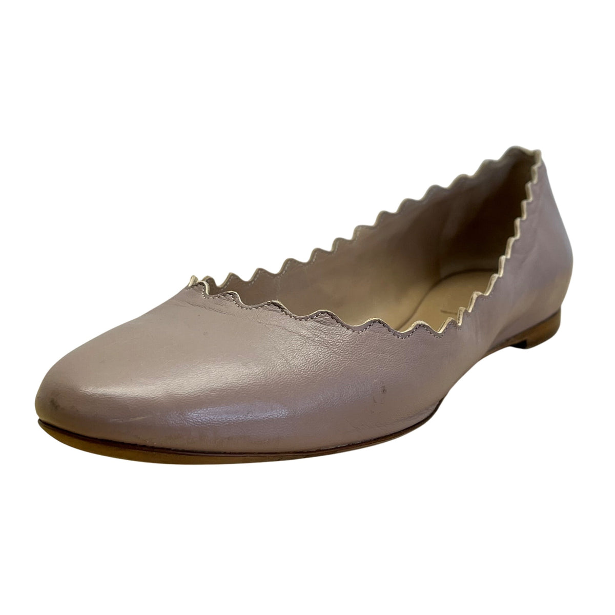 Chloé Women’s Taupe Scalloped Leather Made In Italy Ballet Flats Size 7.5US