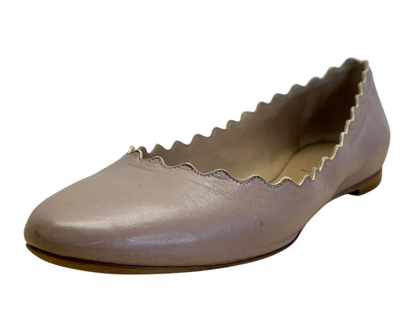 Chloé Women’s Taupe Scalloped Leather Made In Italy Ballet Flats Size 7.5US