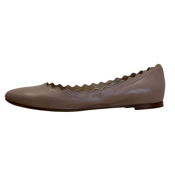 Chloé Women’s Taupe Scalloped Leather Made In Italy Ballet Flats Size 7.5US