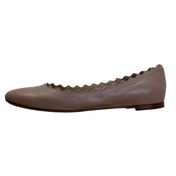 Chloé Women’s Taupe Scalloped Leather Made In Italy Ballet Flats Size 7.5US