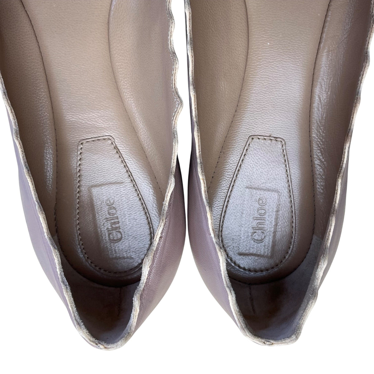 Chloé Women’s Taupe Scalloped Leather Made In Italy Ballet Flats Size 7.5US