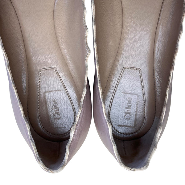Chloé Women’s Taupe Scalloped Leather Made In Italy Ballet Flats Size 7.5US