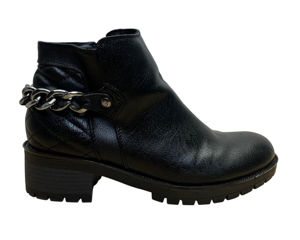 G By Guess Women’s Black Faux Leather Chain Accent Ankle Boots Size 6.5M