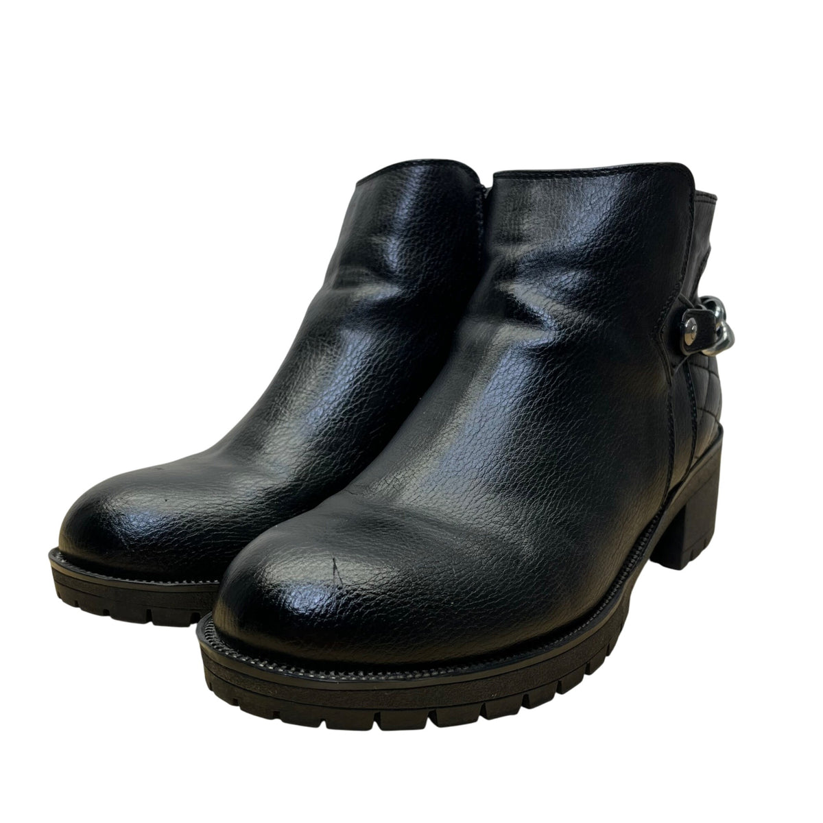 G By Guess Women’s Black Faux Leather Chain Accent Ankle Boots Size 6.5M