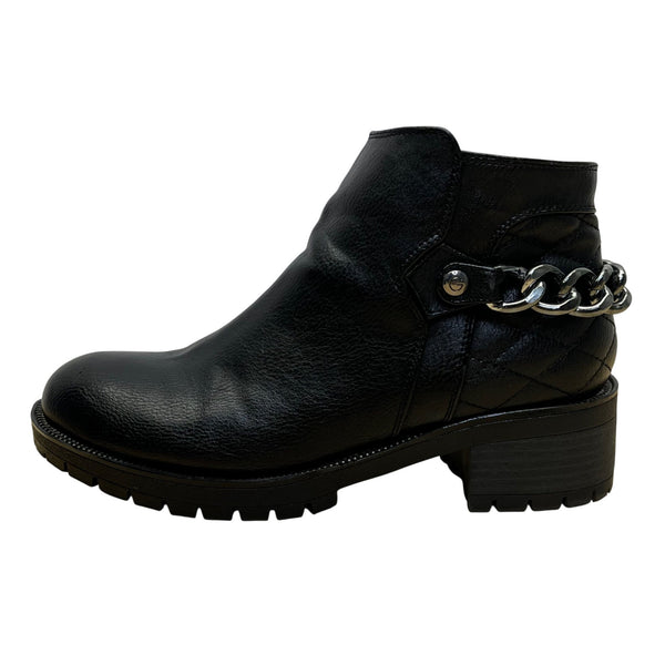G By Guess Women’s Black Faux Leather Chain Accent Ankle Boots Size 6.5M