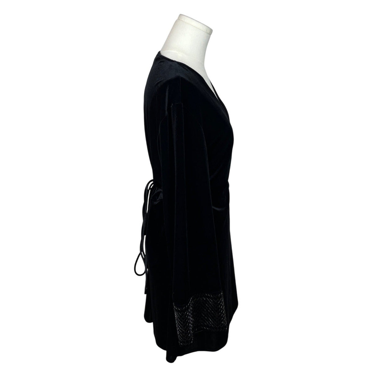 Zara Black Long Sleeve Velvet Wrap Dress With Beaded Cuffs Size L