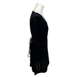 Zara Black Long Sleeve Velvet Wrap Dress With Beaded Cuffs Size L
