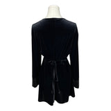 Zara Black Long Sleeve Velvet Wrap Dress With Beaded Cuffs Size L