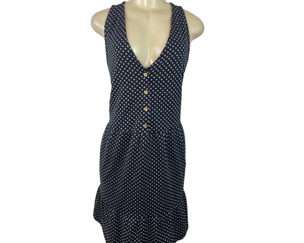 Loft Women's Black Polka Dot Sleeveless & Buttoned Blousson Dress Sz XL