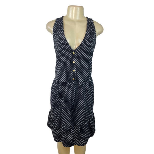 Loft Women's Black Polka Dot Sleeveless & Buttoned Blousson Dress Sz XL