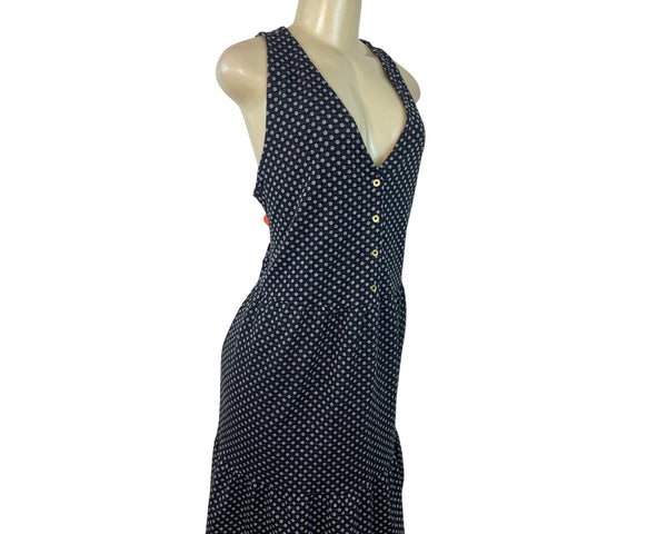 Loft Women's Black Polka Dot Sleeveless & Buttoned Blousson Dress Sz XL