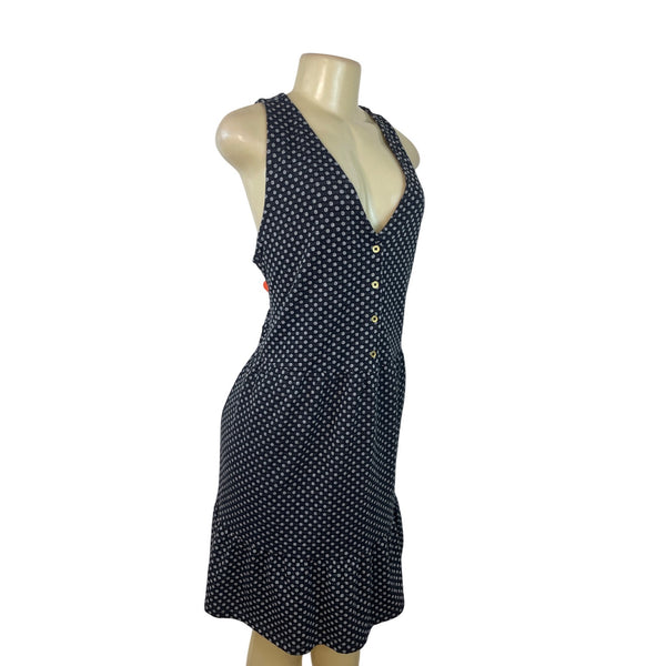 Loft Women's Black Polka Dot Sleeveless & Buttoned Blousson Dress Sz XL