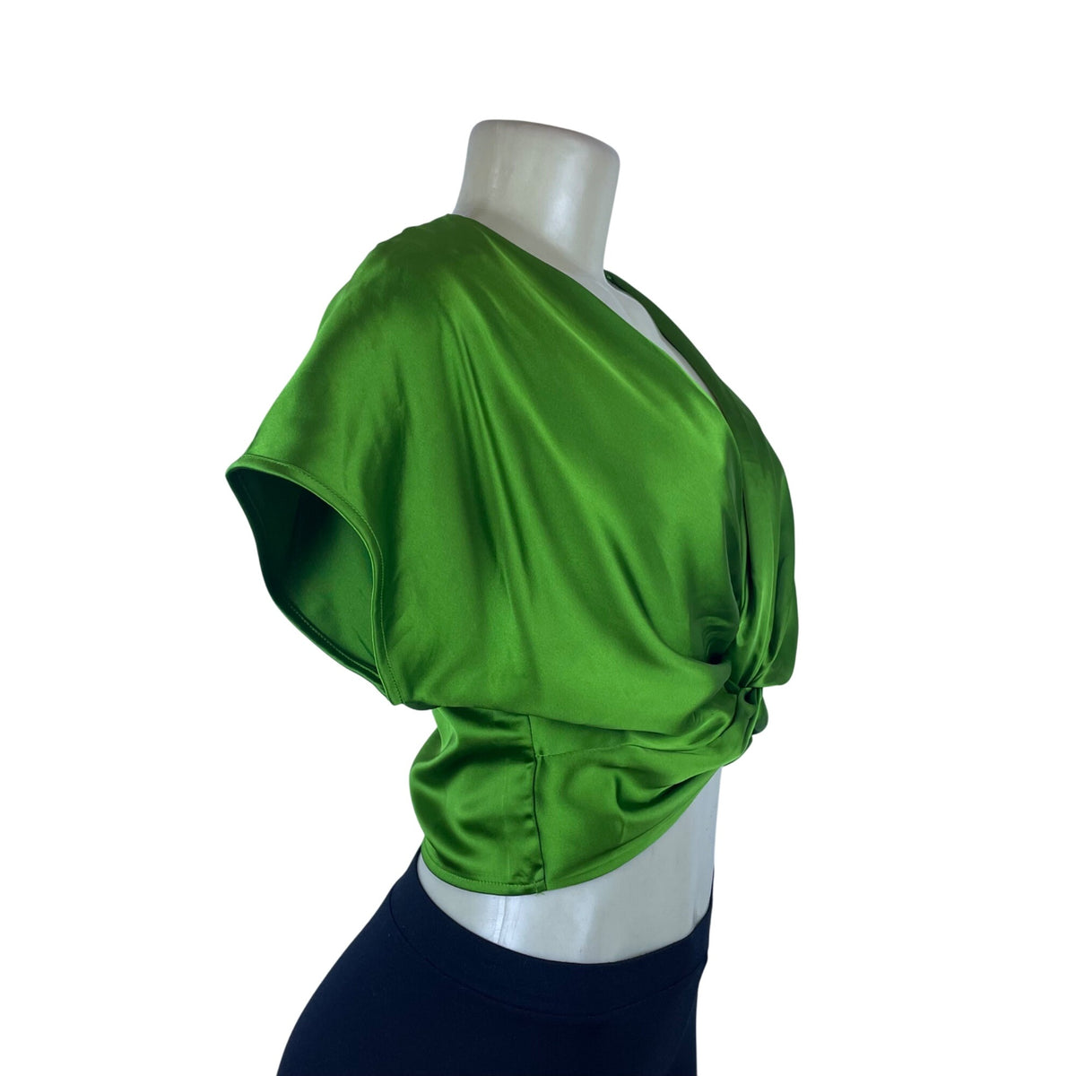 Rachel Zoe Women's Green Satin Twist-Front Blouse Short Sleeves S - New