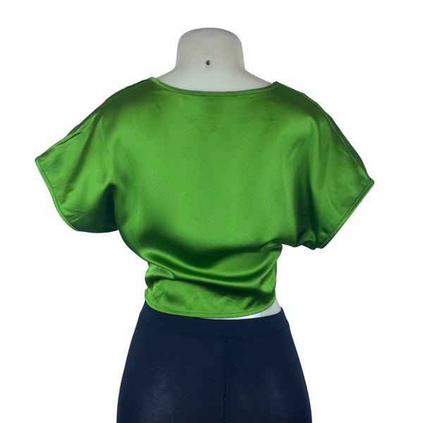 Rachel Zoe Women's Green Satin Twist-Front Blouse Short Sleeves S - New