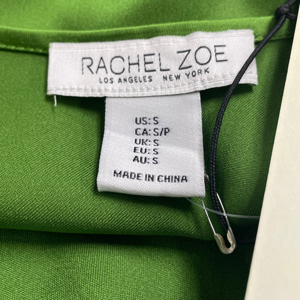 Rachel Zoe Women's Green Satin Twist-Front Blouse Short Sleeves S - New