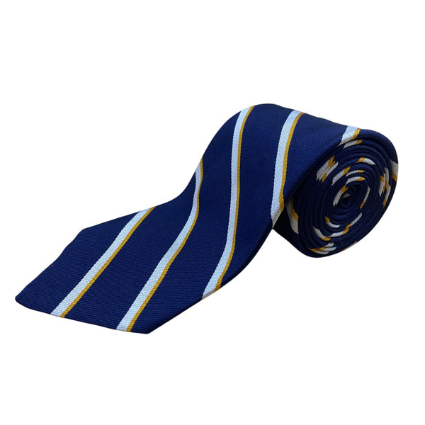 Vintage Brooks Brothers Navy Yellow White Striped All Silk Necktie Classic Fit