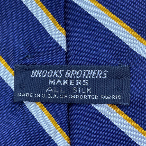 Vintage Brooks Brothers Navy Yellow White Striped All Silk Necktie Classic Fit