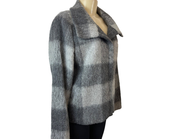 Talbots Women's Grey Alpaca Outer Shell Squared Pattern Long Sleeve Coat Sz 14