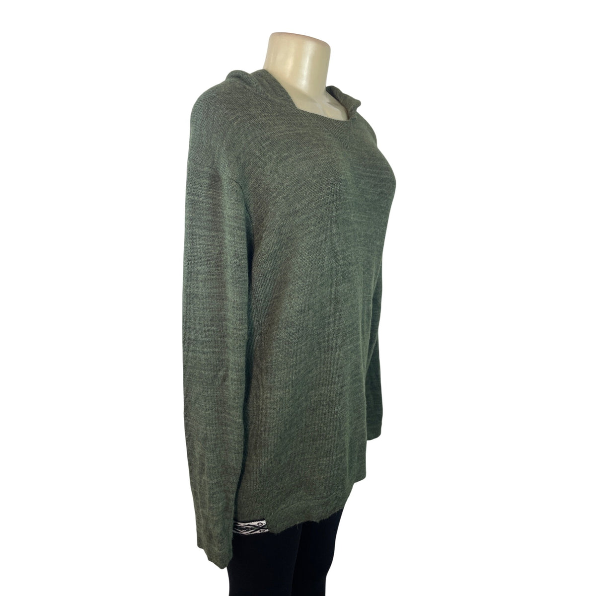 Green Hooded Knit Sweater Pullover Unisex Alpaca Blend Handmade Fair Trade