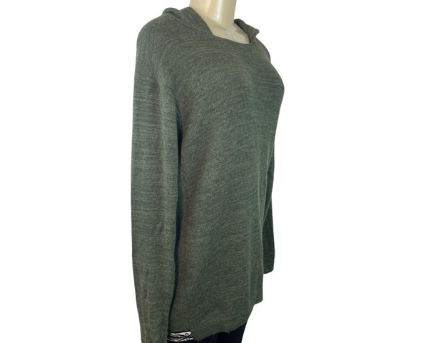 Green Hooded Knit Sweater Pullover Unisex Alpaca Blend Handmade Fair Trade