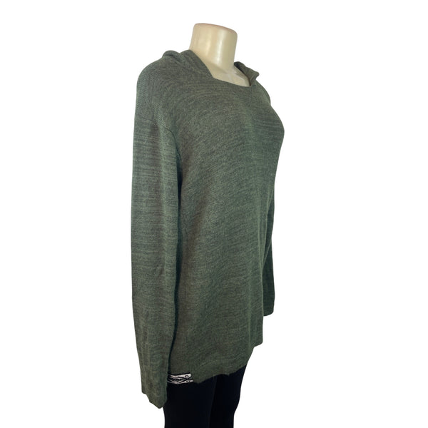 Green Hooded Knit Sweater Pullover Unisex Alpaca Blend Handmade Fair Trade
