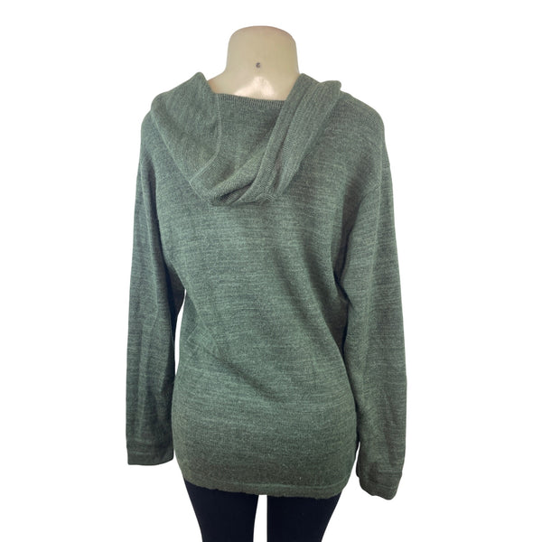 Green Hooded Knit Sweater Pullover Unisex Alpaca Blend Handmade Fair Trade