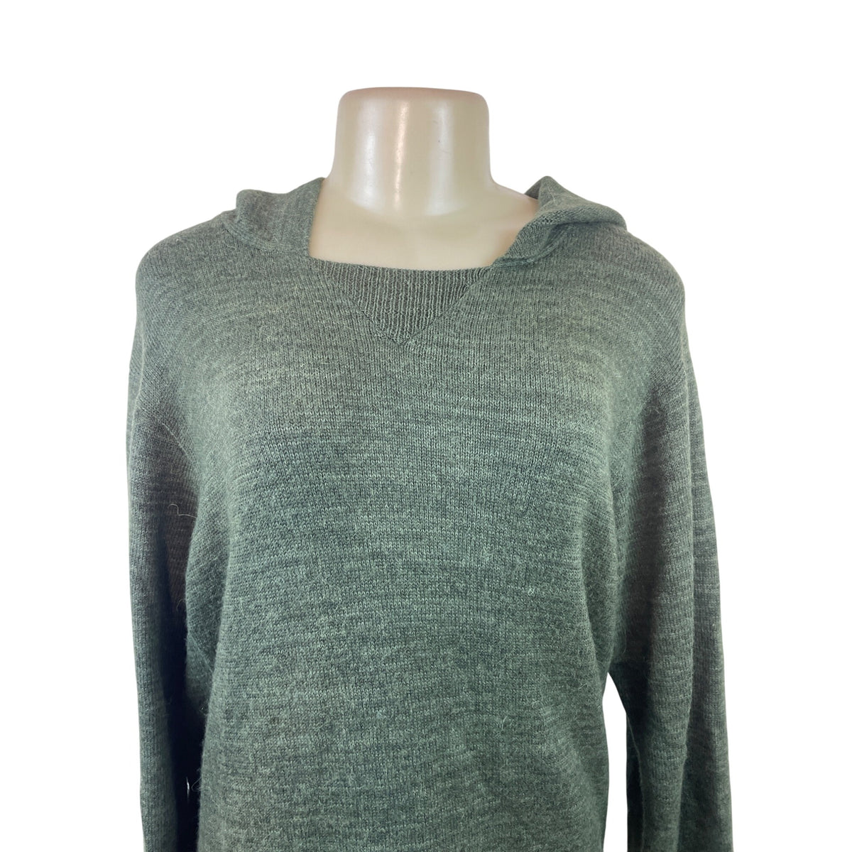 Green Hooded Knit Sweater Pullover Unisex Alpaca Blend Handmade Fair Trade