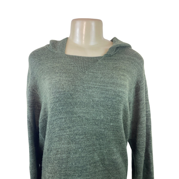 Green Hooded Knit Sweater Pullover Unisex Alpaca Blend Handmade Fair Trade