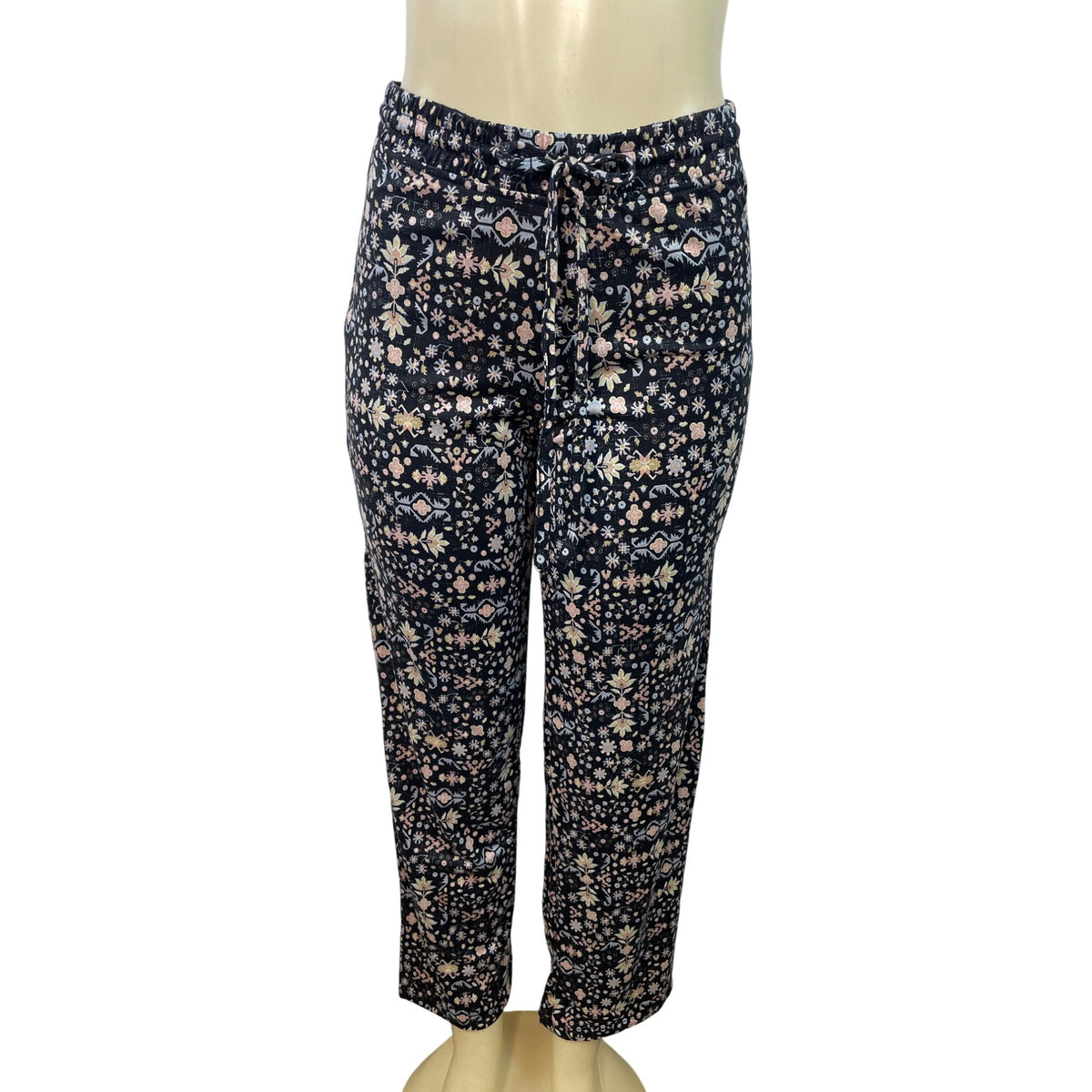 Muk Luks 3-Piece Black Open Cardigan T-Shirt & Floral Pant Lounge Set Sz S - New