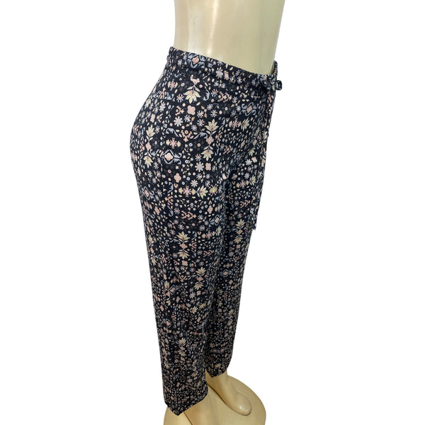 Muk Luks 3-Piece Black Open Cardigan T-Shirt & Floral Pant Lounge Set Sz S - New