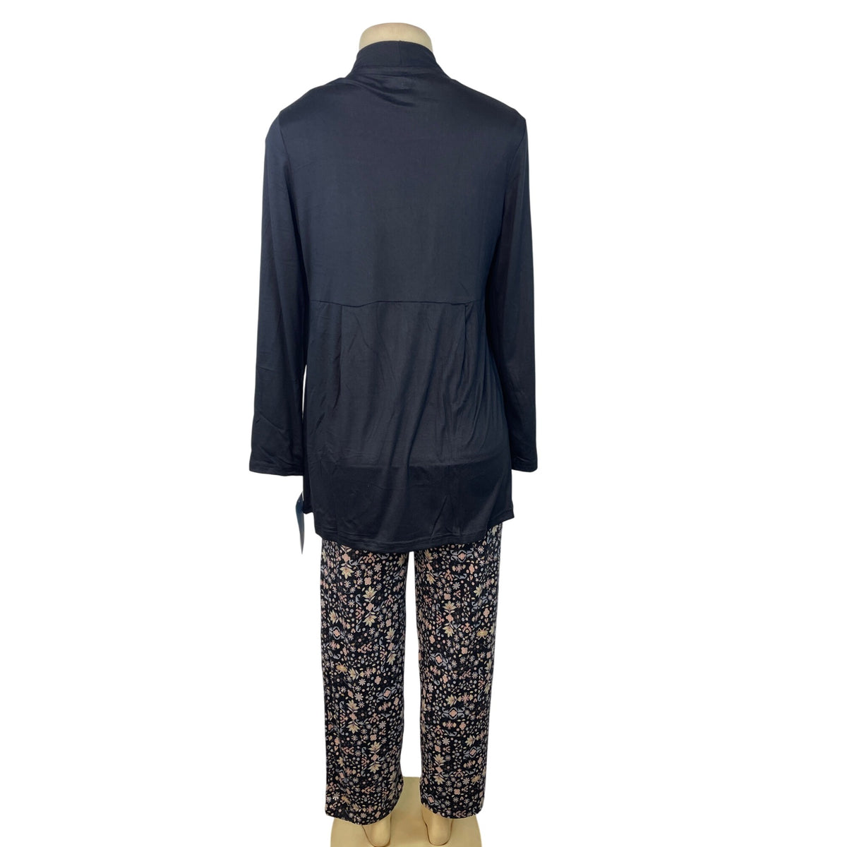 Muk Luks 3-Piece Black Open Cardigan T-Shirt & Floral Pant Lounge Set Sz S - New