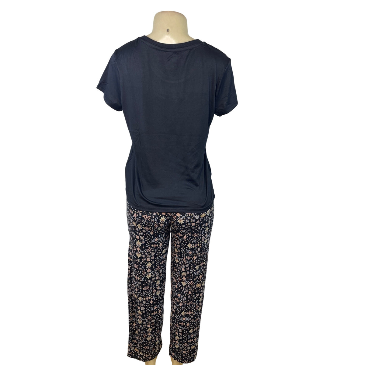 Muk Luks 3-Piece Black Open Cardigan T-Shirt & Floral Pant Lounge Set Sz S - New